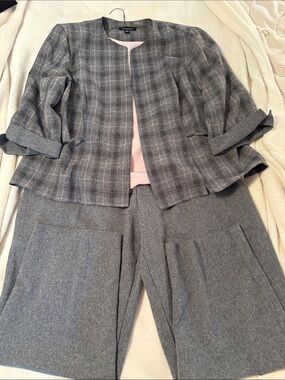 Perceptions Grey and pink Plaid Jacket with Pink top and gray trousers
